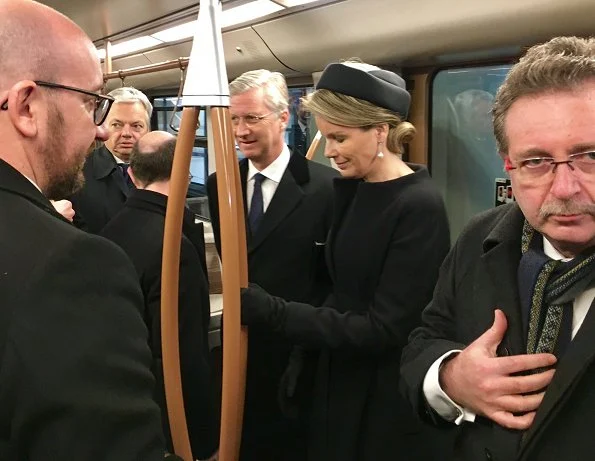 Queen Mathilde and King Philippe of Belgium attend a memorial ceremony to mark the first anniversary of the Brussels attacks by Islamic extremists at Brussels' airport in Zaventem