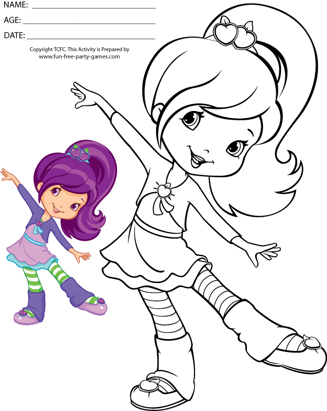 Beautiful Strawberry Shortcake Coloring Page for Kids of a Cute Cartoon