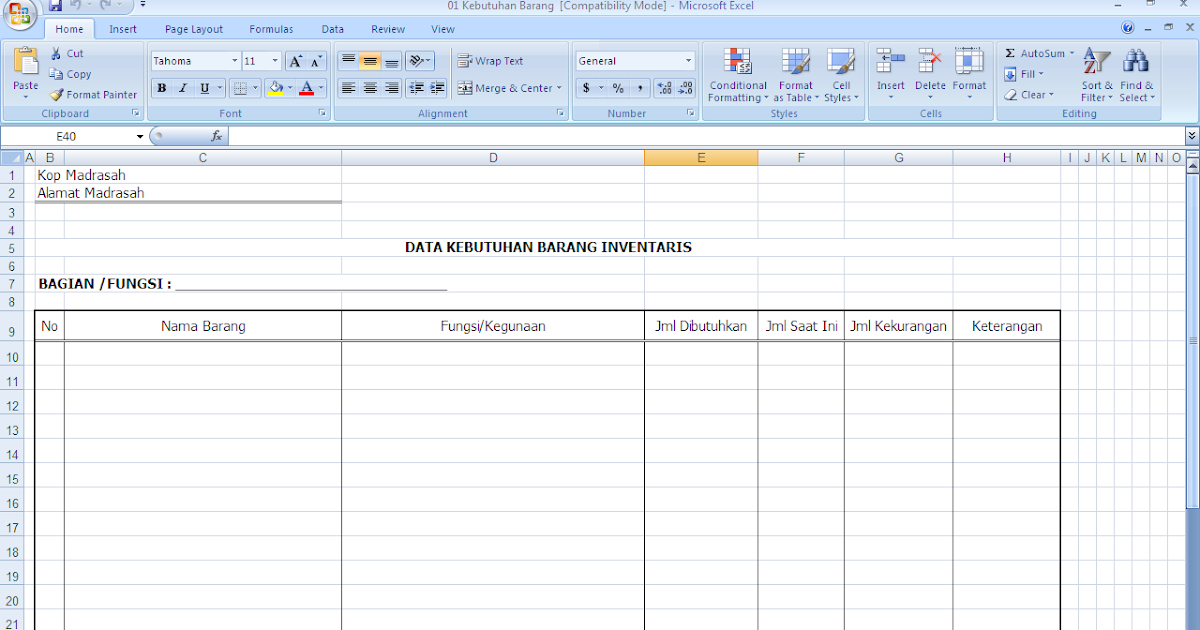 Format Inventaris Barang Sekolah