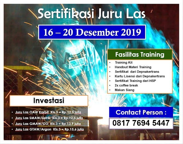 Training Juru Las depnaker tgl. 16-20 Desember 2019