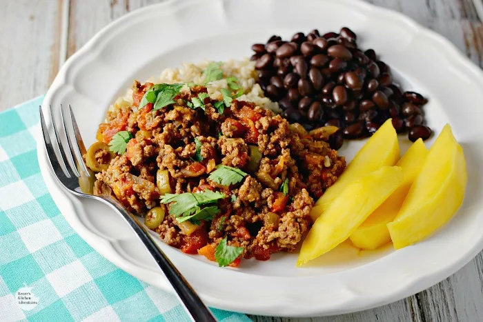 Easy Cuban-Style Beef Picadillo | By Renee's Kitchen Adventures - Easy healthy recipe for flavorful Cuban-Style Beef that is crazy good! #SundaySupper @Beeffordinner