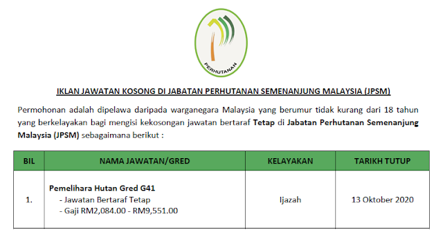 jabatan perhutanan semenanjung malaysia jawatan kosong