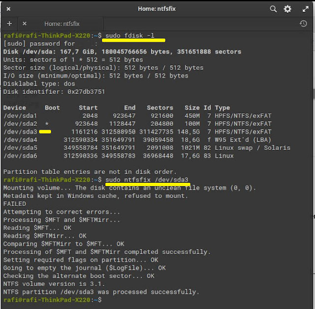 ganti permission drive ntfs windows di linux elementary os