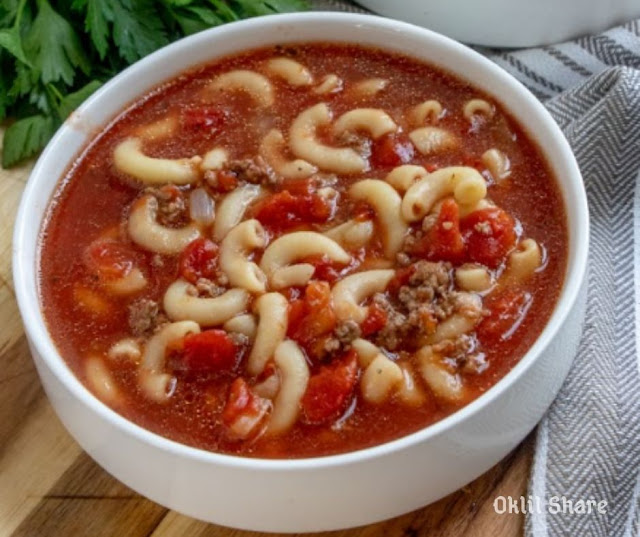 Beefy Tomato Macaroni Soup