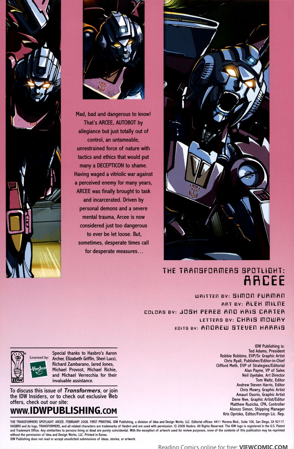 Transformers Spotlight Arcee (2008) Read All Comics Online For Free