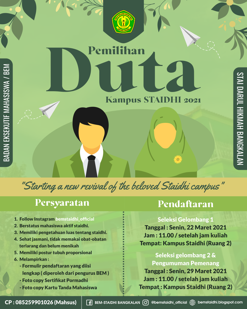 Telah Dibuka Pemilihan Duta Kampus Staidhi 2021