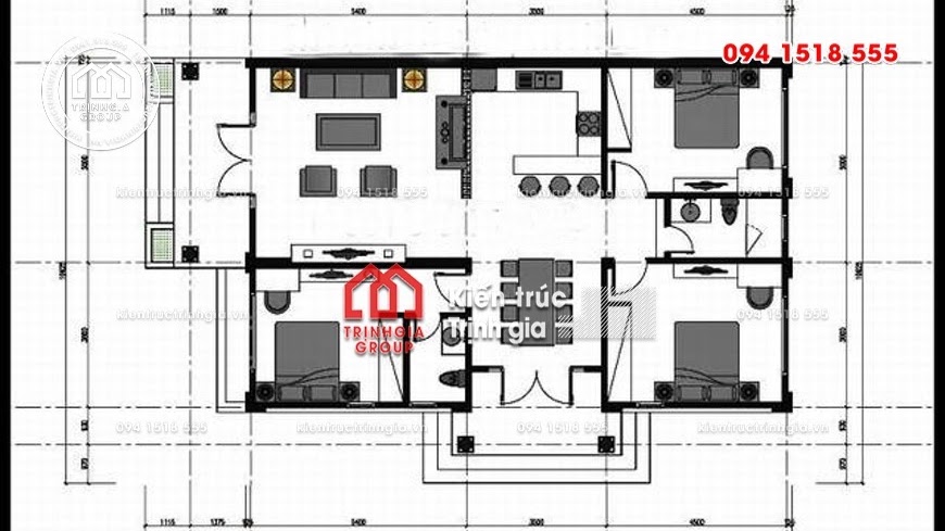 Mẫu nhà cấp 4 nông thôn có 3 phòng ngủ đẹp diện tích 120m2 - Mã số BT1017 - Ảnh 2