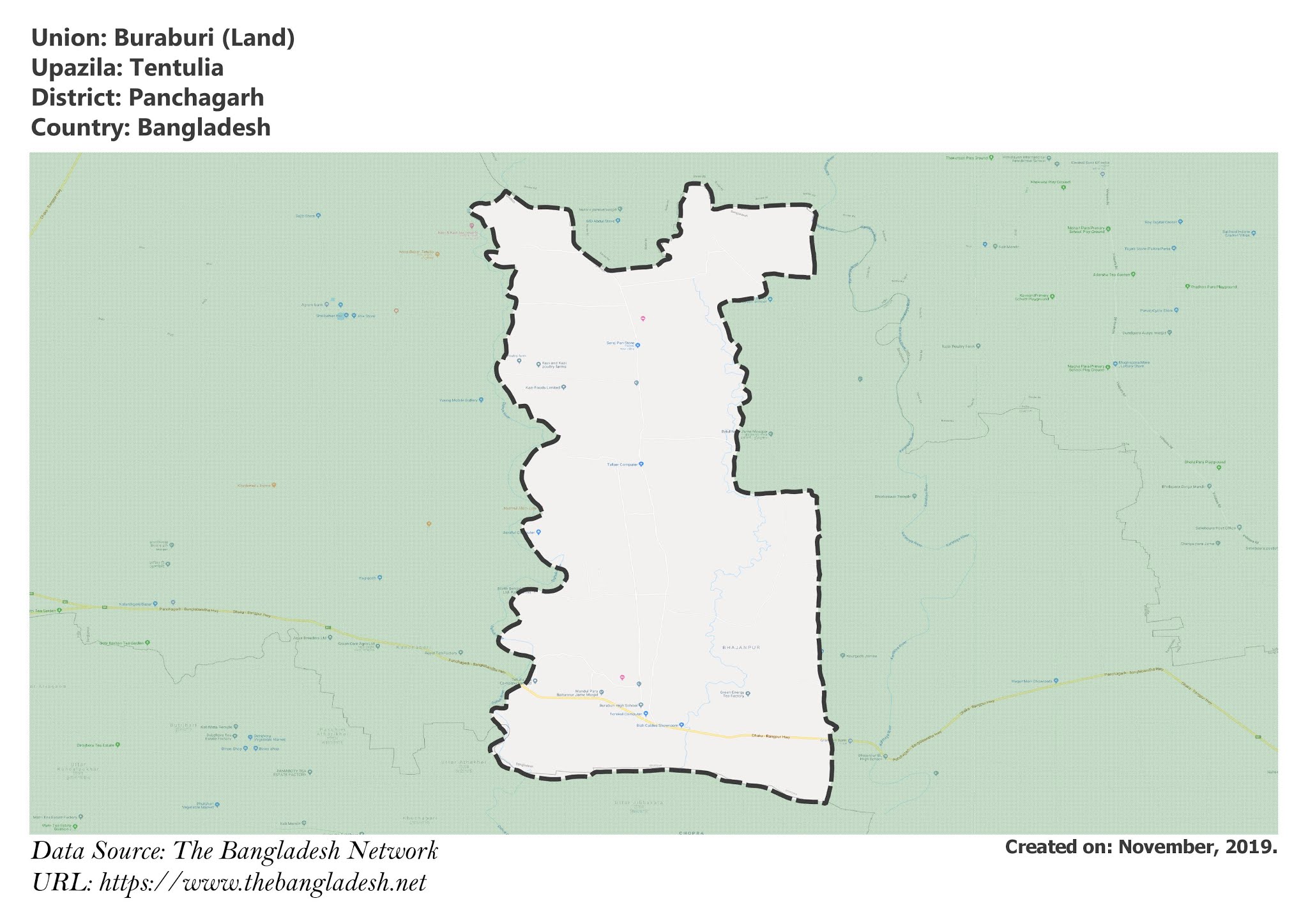 Map of Buraburi of Panchagarh, Bangladesh.