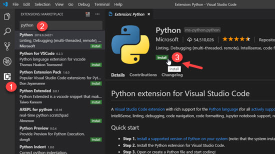 Python extension for VSC