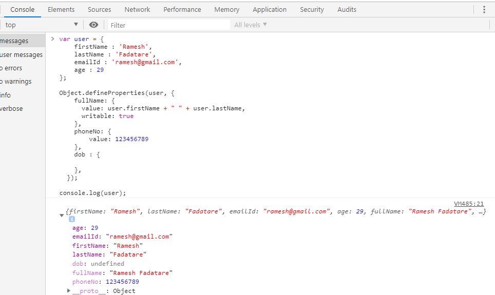 JavaScript Object.defineProperties() Example