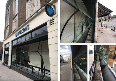 Crouch End Broadway, Gas showroom, curved windows, N8 barclays Goodbye Habitat Tottenham Court Road Let's Save Those Curved Windows