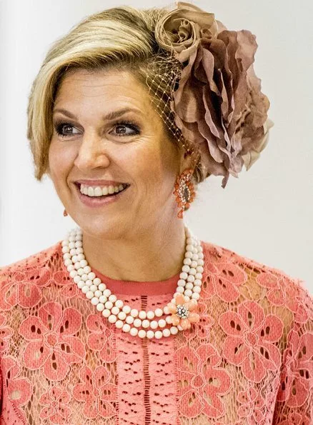 Queen Maxima wore ELIE SAAB Cotton blend Lace Dress. Champalimaud Centre for the Unknown in Belem