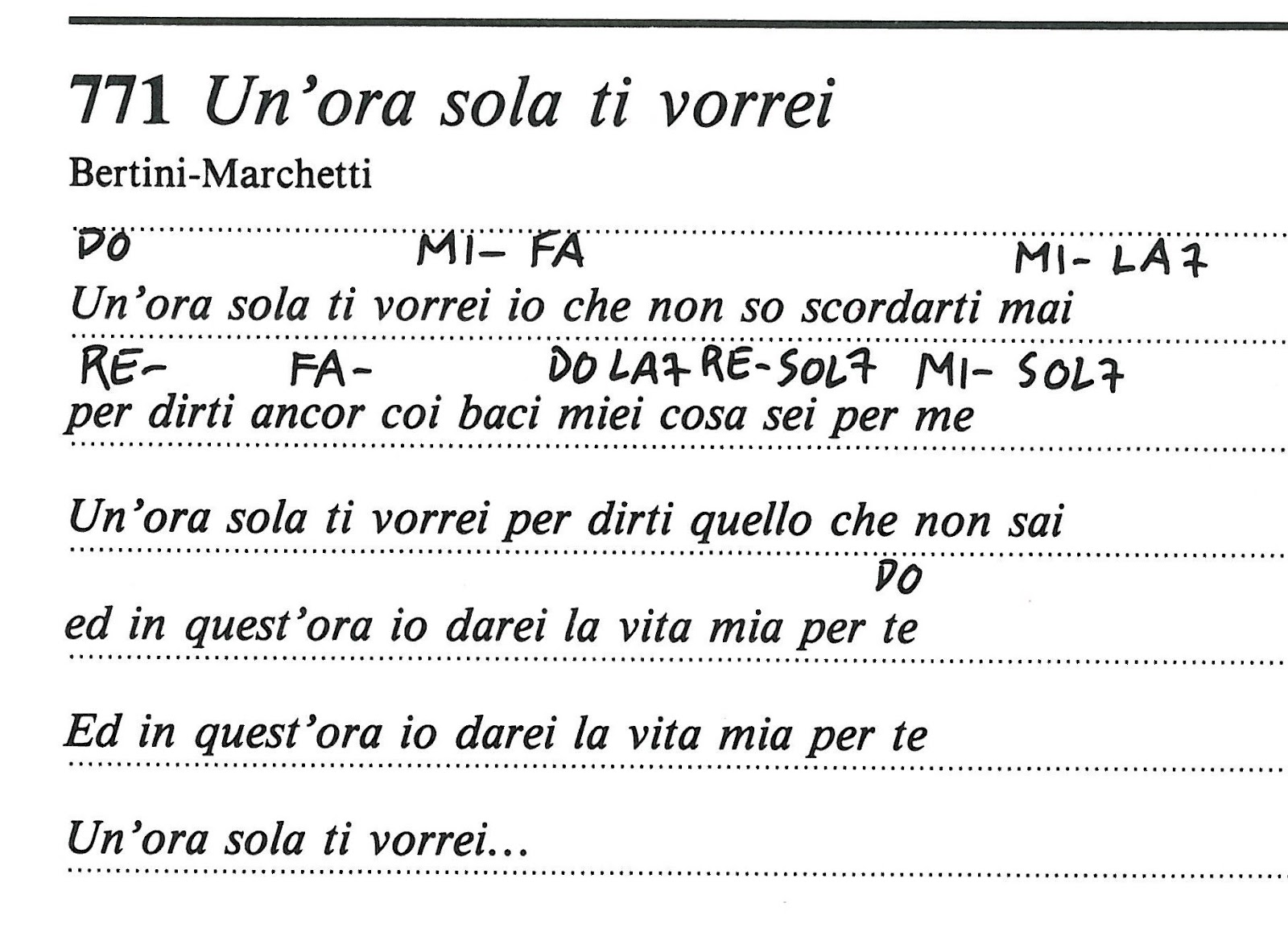 Un Ora Sola Ti Vorrei Testo
