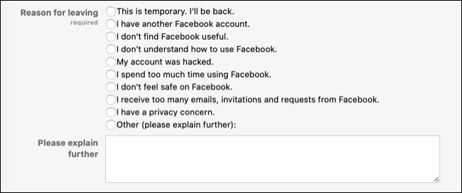 استبيان إلغاء تنشيط Facebook