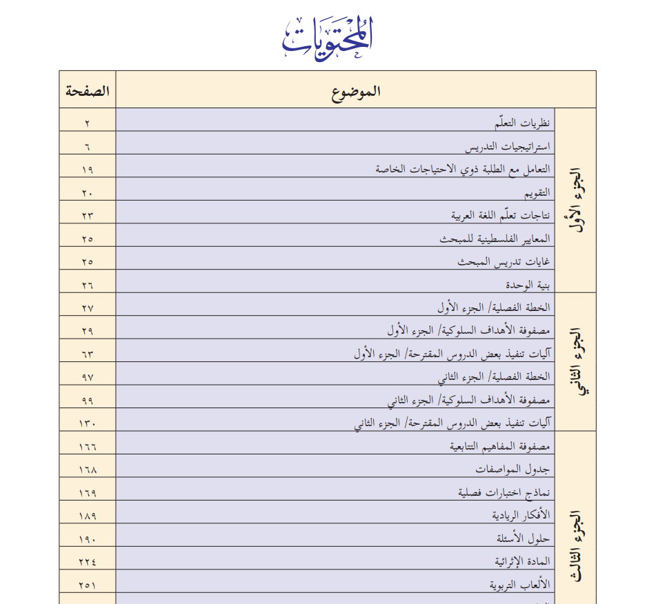 دليل المعلم لمبحث اللغة العربية للصف الخامس الاساسي الفصلين الاول والثاني