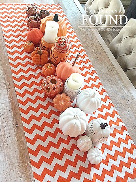 fall ,farmhouse style, color, colorful home, pumpkins, decorating, DIY, diy decorating, tablescapes, Halloween, trash to treasure, centerpiece, orange and white decor, gradient color, fall home decor, autumn decorating, Halloween decorating, painted pumpkins, no carve pumpkin decorating