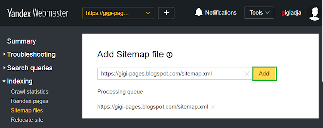 Submit sitemap to yandex webmaster tools