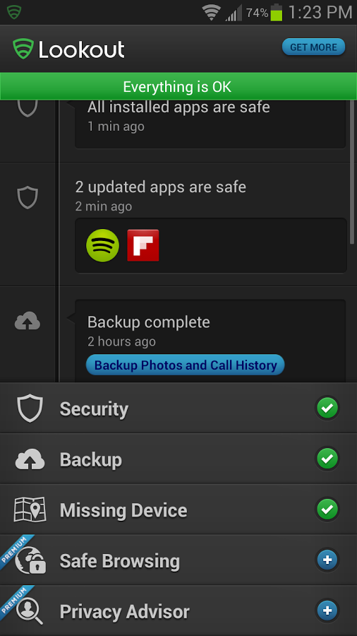 Screenshots of Lookout Security & Antivirus For Android Mobile