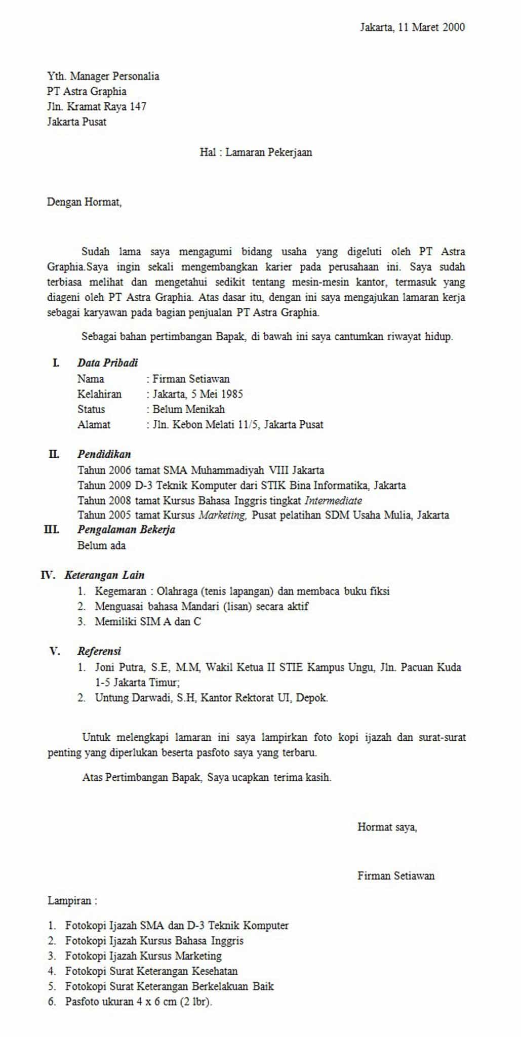 Unsurunsur Surat Lamaran Kerja Dan Contohnya Gawari