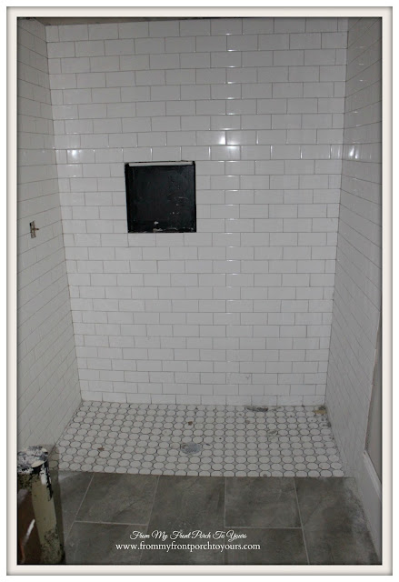 Suburban -Farmhouse- Bathroom-White-Subway-Tile-Walkin-Shower-From My Front Porch To Yours