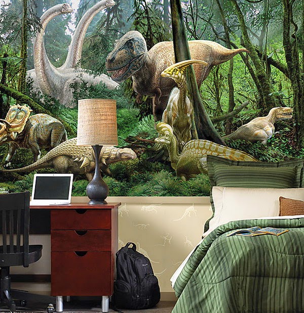 Dormitorio de Niños decorado con Dinosaurios - Arte en las Paredes y