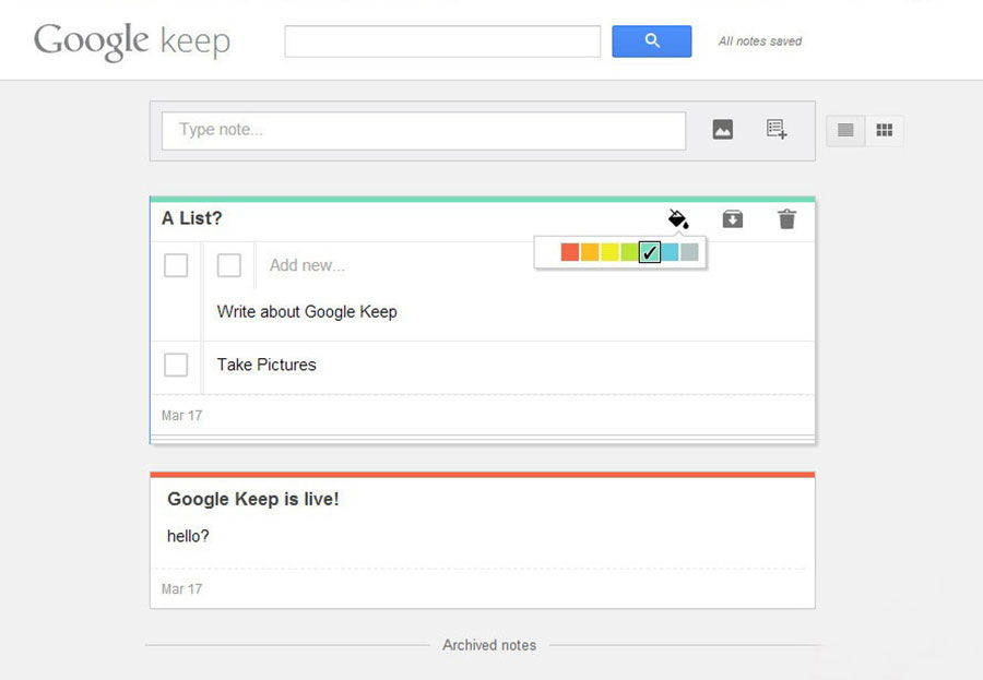 Google Keep prosty notes
