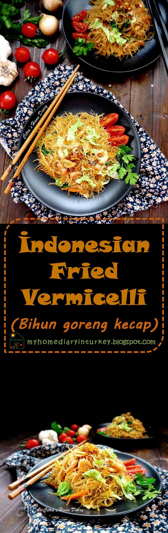 Indonesian Fried Vermicelli / Bihun goreng kecap. This is one simple and common recipe how to cook vermicelli in Indonesia, fried vermicelli with sweet soy sauce or Bihun goreng kecap. İt's fast and simple way to enjoy vermicelli noodles in any time, morning to night. #indonesian #asian #noodle #vermicellinoodle #shrimps #seafoodnoodle