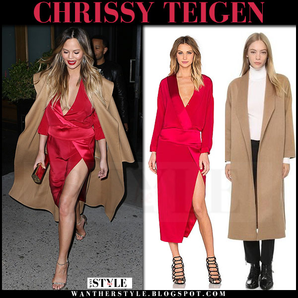 red dress camel coat