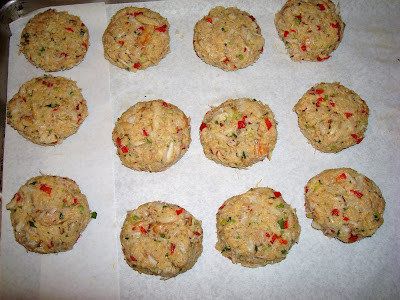 PORTIONS: 4      YIELDS: 12 crab cakes, ¼ cup each INGREDIENTS 1 lb. crab meat claws ½ cup small diced sweet onions 1/3 cup small diced red peppers ¼ cup small diced celery 2 tbsp. chopped parsley ¼ cup chopped scallions 3 tbsp. mayonnaise ½ tbsp. Dijon mustard 2 beaten eggs ¼ tsp. ground black pepper ½ tsp. salt 1 cup Panko bread crumbs METHOD Weight, measure and cut all ingredients necessary for the recipe. In a bowl, mix mayonnaise, Dijon mustard, beaten eggs, pepper and salt. Add and mix in the rest of the ingredients. Refrigerate for 1 hour to allow the bread crumbs to be moist. Using a ¼ measurement cup, make 12 patties Dip both sides of patties in Panko bread crumbs for extra crispness. Fry crab cakes patties until golden brown. 