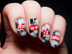 Barbara Kruger inspired nail art by @chalkboardnails