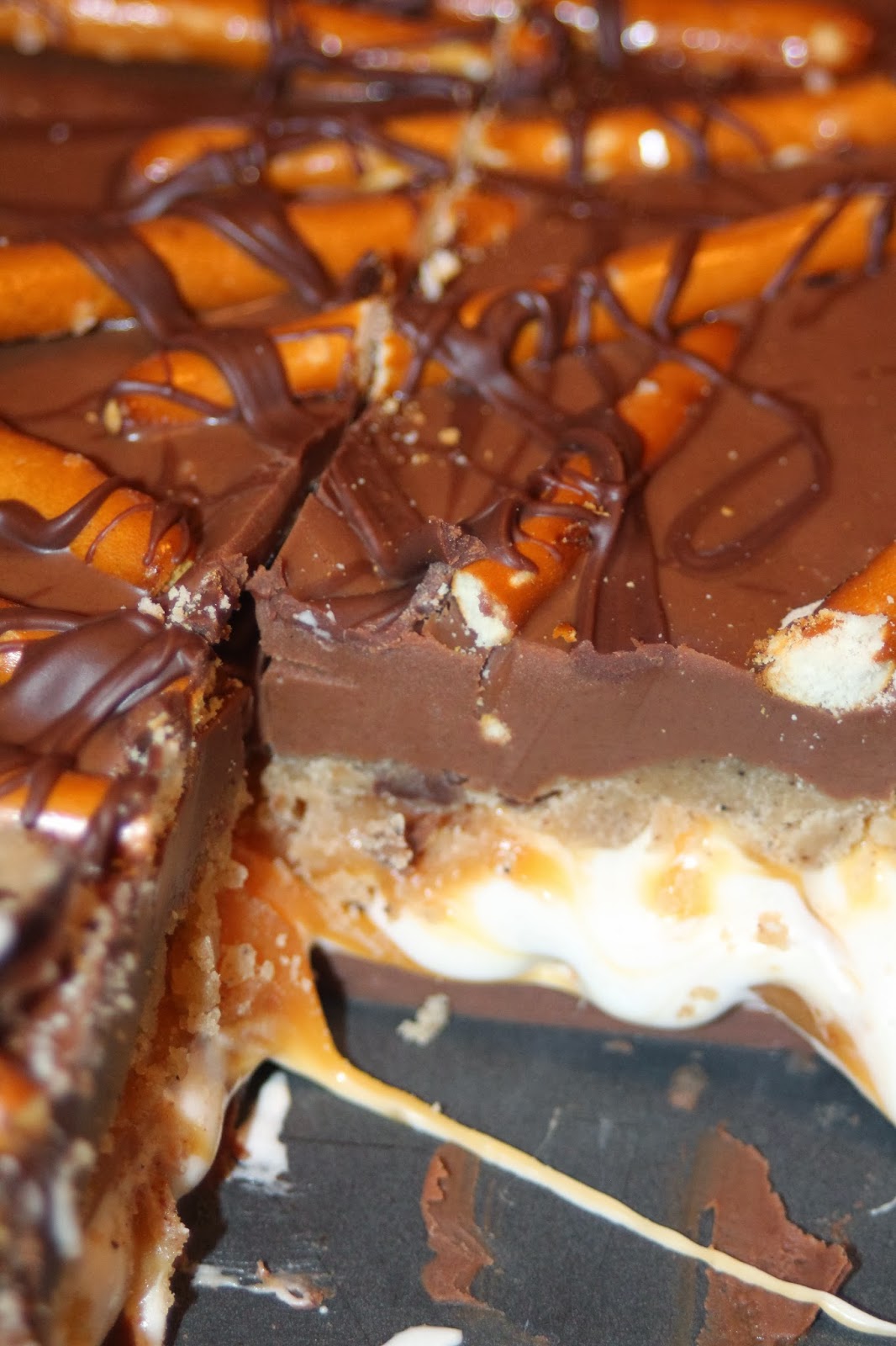 Julie Bakes Salted pretzel chocolate chip cookie dough Snickers bars