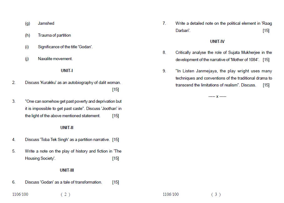 Lucknow University B.A.(Hons.) PartIII (Back Paper) ENGLISH Sixth Paper Contemporary Literature