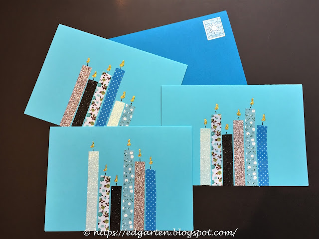 blaue Weihnachtskarten mit Kerzen