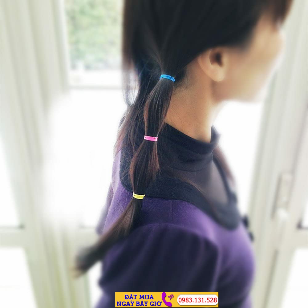 Bộ 6 dây thun buộc tóc cột tóc đính hạt châu kiểu Hàn Quốc xinh xắn cho  bạn gái kèm túi voan dây rút tiện lợi  Màu trơn Đính hạt Dây