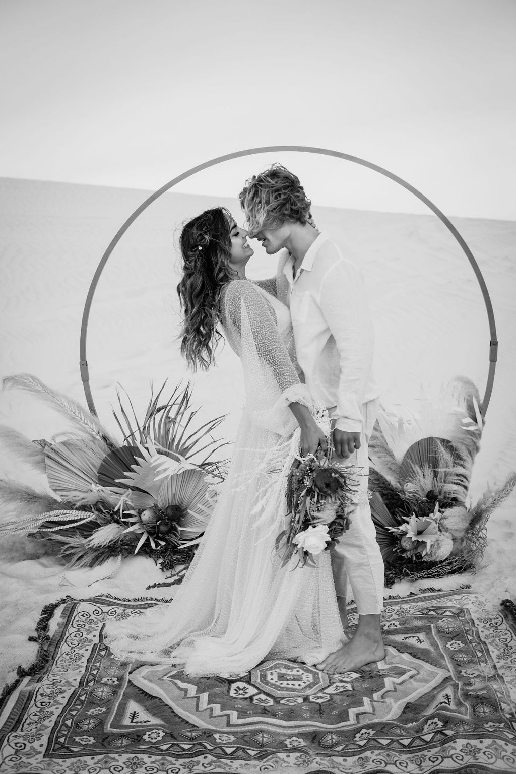 to the aisle australia | run away with me boho styled shoot perth Jypsea photography perth weddings sand dunes elopement bridal gowns hair makeup florals styled boho