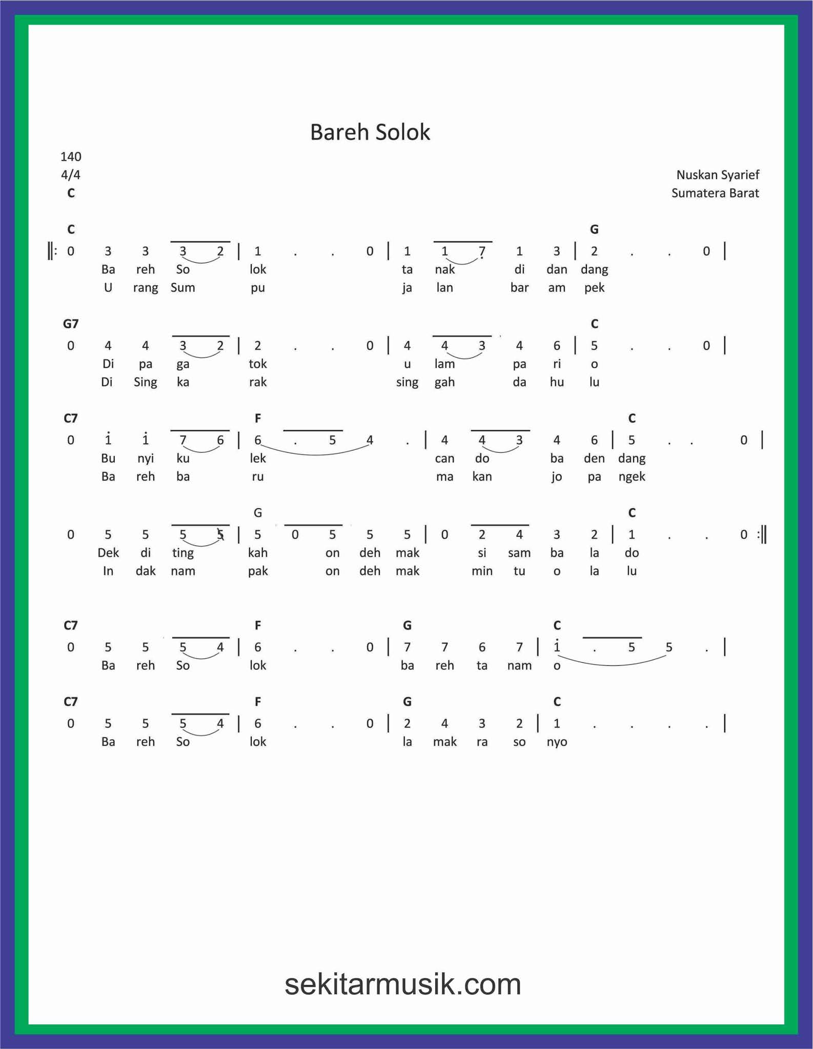 Not Angka Lagu Bareh Solok SEKITAR MUSIK