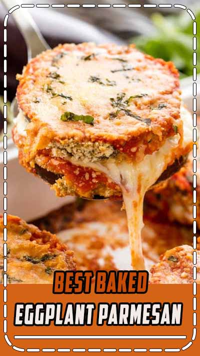 Delicious Baked Eggplant Parmesan with crispy coated eggplant slices smothered in cheese and marinara. #thestayathomechef #bakedeggplantparmesan #eggplantparmesan #eggplant #vegetarian
