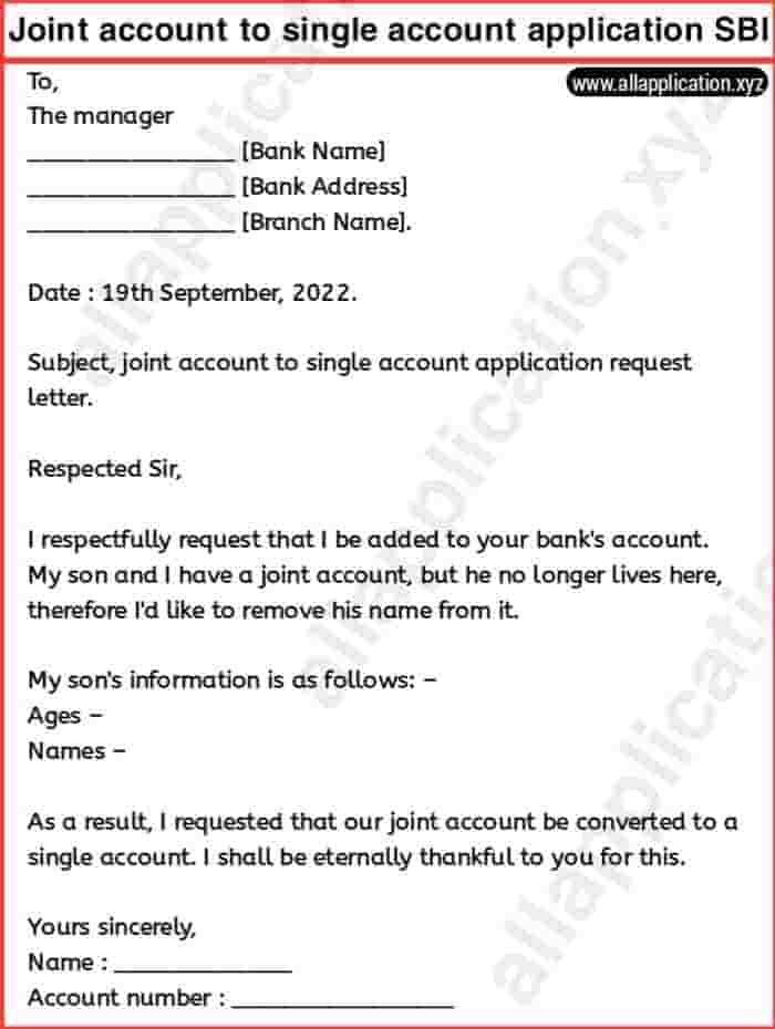 Joint Account To Single Account Letter (2 SAMPLES)