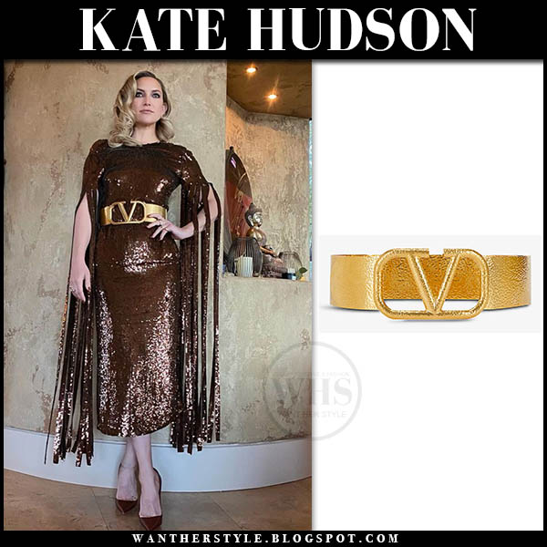 Kate Hudson in sequin dress with gold belt on February 20 ~ I want her  style - What celebrities wore and where to buy it. Celebrity Style
