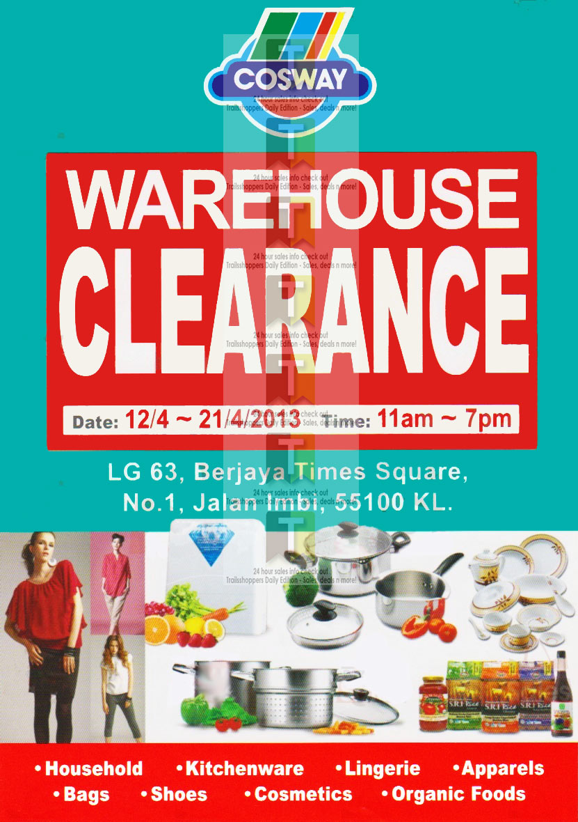 Cosway Warehouse Clearance Sale: 12-21 APR 2013 - Trailsshoppers Online ...
