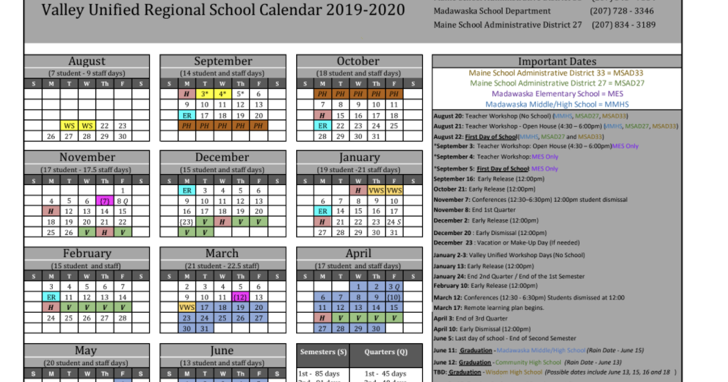 Revised School Year Calendar