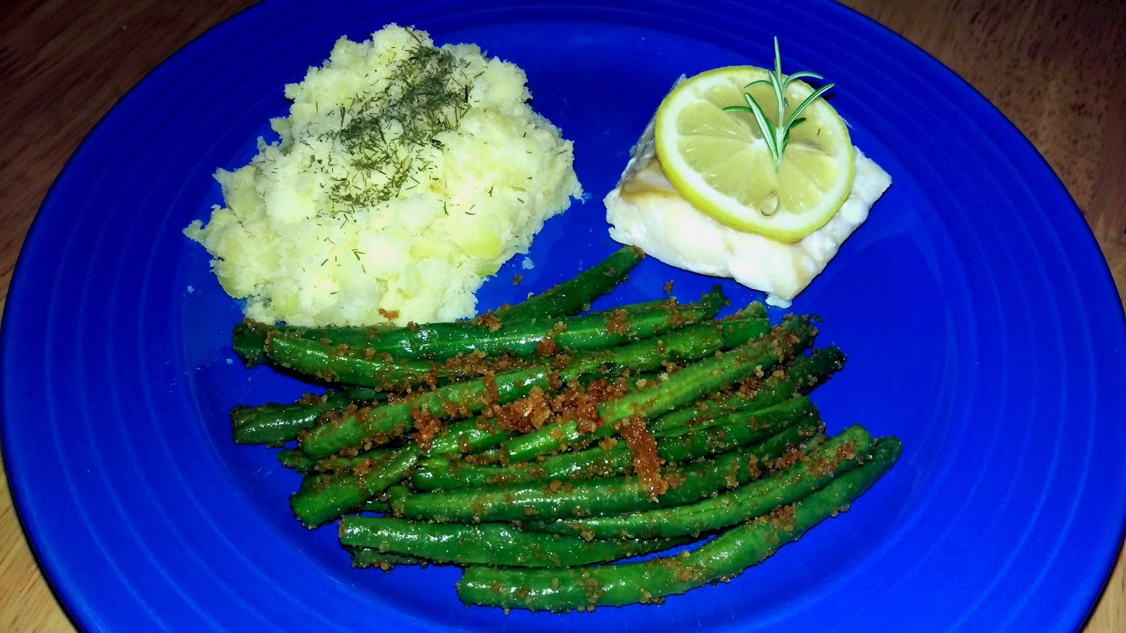 Steamed Cod with Green Beans and Potato Mash