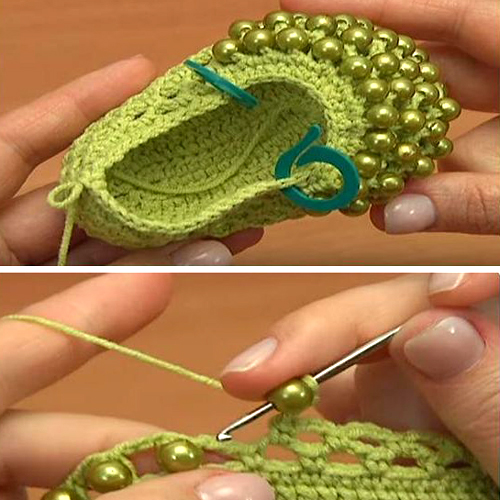 Crochet Beaded Baby Shoes - Tutorial