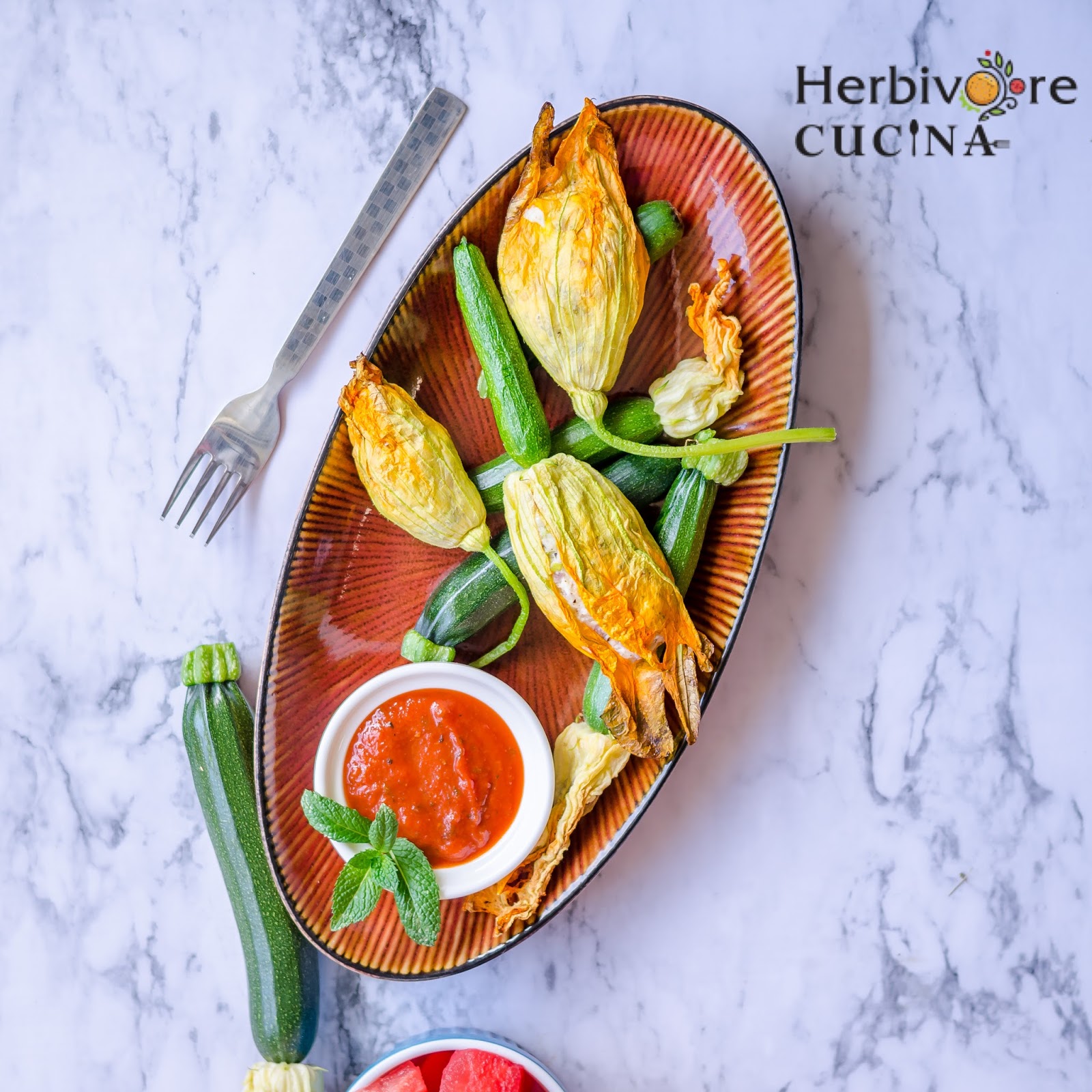 Herbivore Cucina Stuffed Baked (Not Fried) Zucchini Blossoms