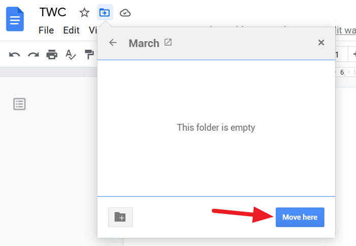 Перемещение документа в папку в Google Docs