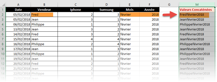 Utilisation de la fonction CONCAT