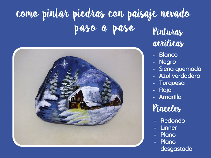 COMO PINTAR PIEDRAS CON PAISAJE NEVADO PASO A PASO