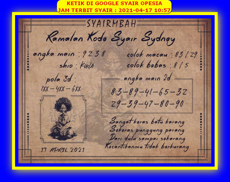 Syair Sdy Hari Ini Sabtu 17 April 2021 Opesia Official