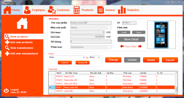 Mã nguồn phần mềm quản lí và website bán hàng (.aspx) của cửa hàng bán điện thoại