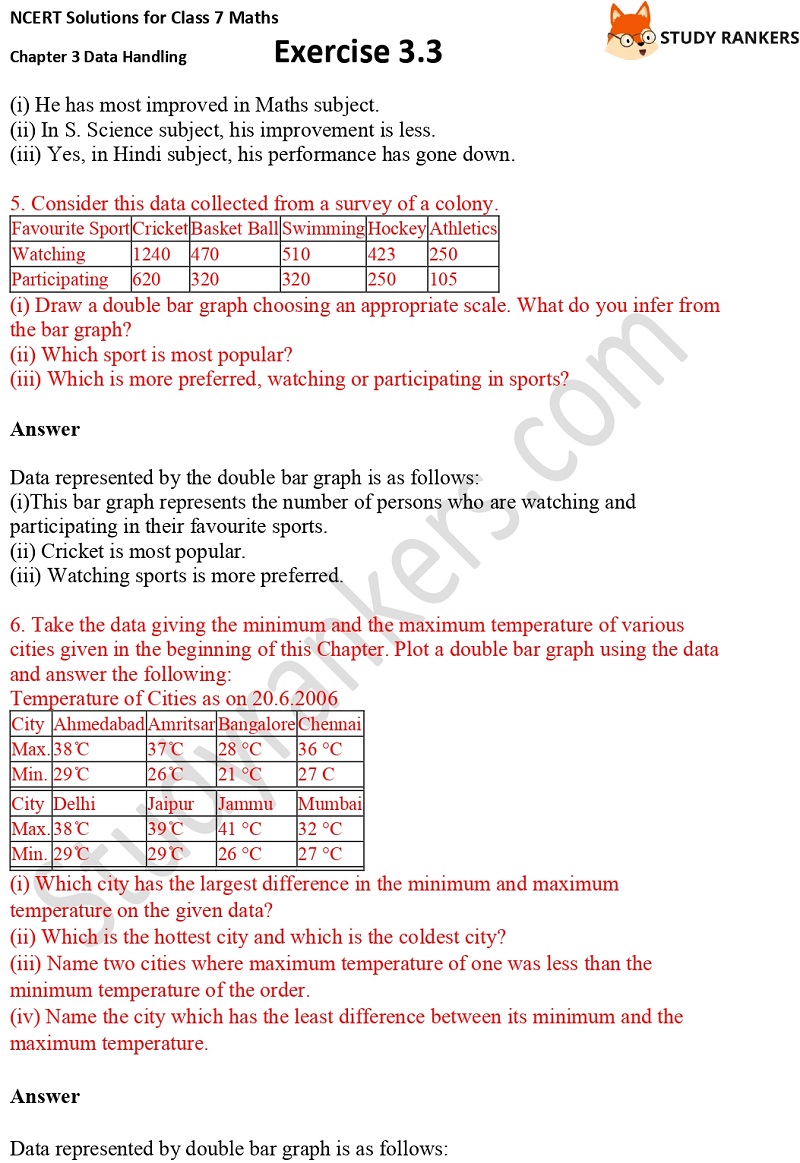 NCERT Solutions for Class 7 Maths Ch 3 Data Handling Exercise 3.3 3